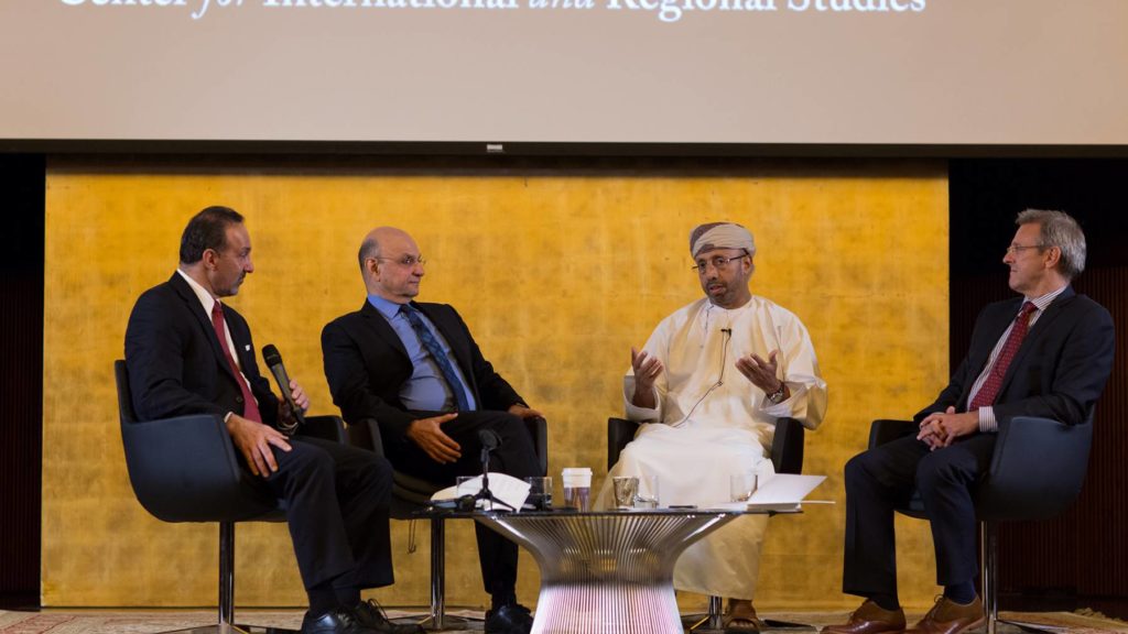 The panelists (from left to right): Dr. Mehran Kamrava