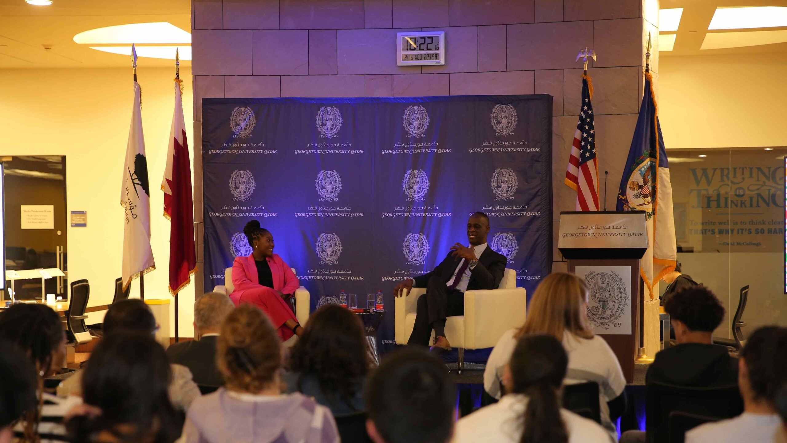 US Ambassador to the State of Qatar Timmy T. Davis with GU-Q Student Michelle Siyabonga Hadebe